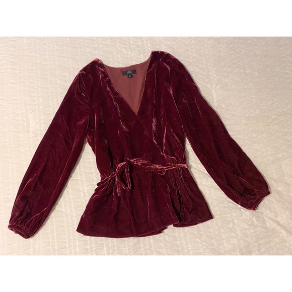 J. Crew Tops - J Crew velvet blouse with tie waist detail